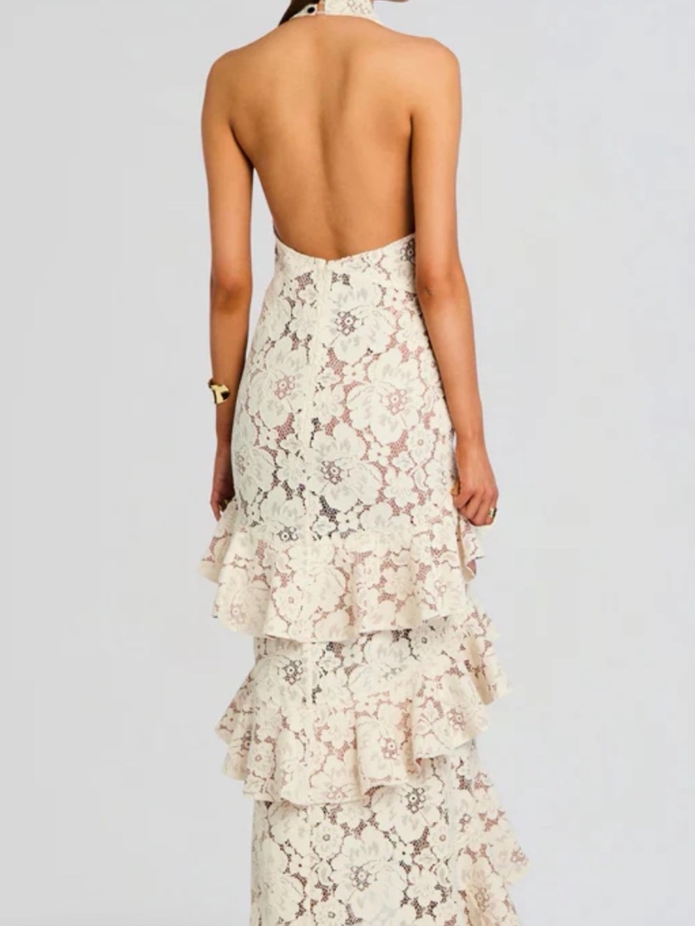 Retrofete Senara Cream Lace Halter Maxi Dress with Black Bow - Picture 3 of 4